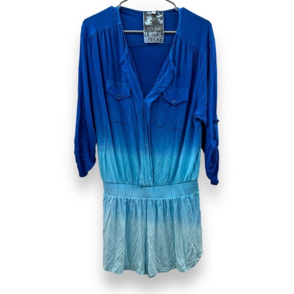 Young, Fabulous & Broke Blue Ombre 3/4 Roll Tab Sleeve Romper Size M